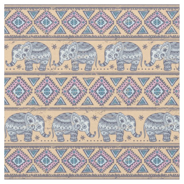 Blauer ethnischer Elefant-Stammes- Muster Stoff (Nahaufnahme)