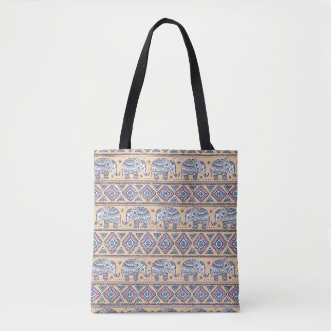 Blauer ethnischer Elefant-Stammes- Muster Tasche (Vorderseite)