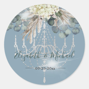 Blauer Eukalyptus Chandelier Elegante Hochzeit Runder Aufkleber