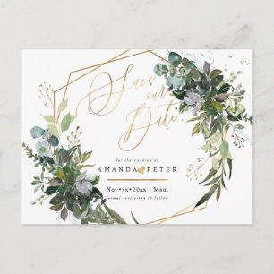 Blauer Eukalyptus, Grüne Save the Date Postkarte