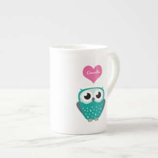 Blauer Eulen-und Liebe-Herz Personalizable Name Prozellantasse