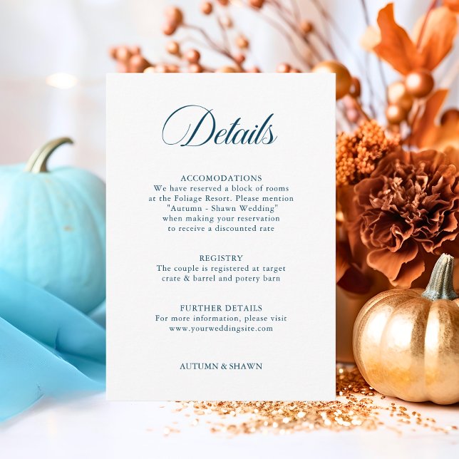 Blauer Fall bei Hochzeiten der Liebe | Details Begleitkarte (Blue Fall in Love Wedding  Details Enclosure Card)