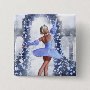 Blauer Fantasy Ballerina mit Rose Blume Button