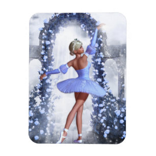 Blauer Fantasy Ballerina mit Rose Blume Magnet