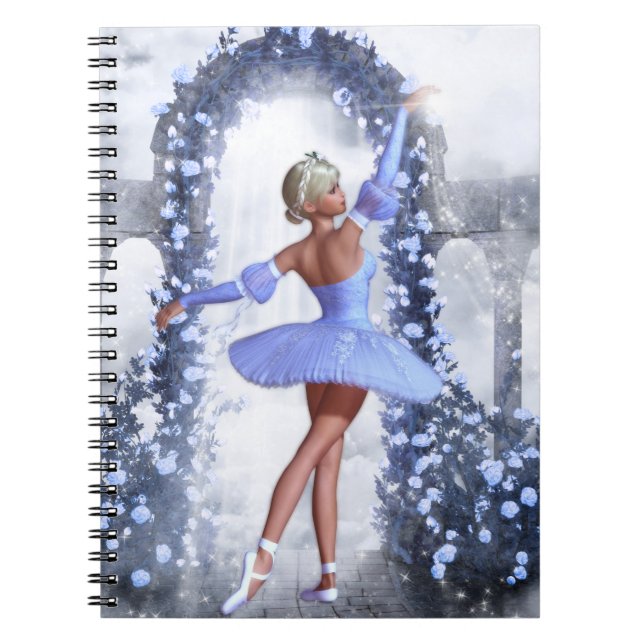 Blauer Fantasy Ballerina mit Rose Blume Notizblock (Vorderseite)