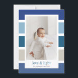 Blauer Farbblock Liebe und helles Glück Hanukkah Feiertagskarte<br><div class="desc">Happy Hanukka! Senden Sie Ihren Urlaub Grüße an Familie und Freunde mit dieser modernen und klassischen Hanukkah-Karte. Die Farbblockstreifen sind blau und grau. Personalisieren Sie diese,  indem Sie ein Foto,  Ihre Namen,  Nachrichten und andere Details hinzufügen.</div>