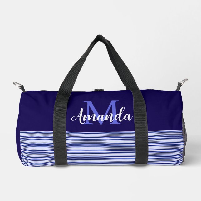 Blauer Farbblock mit blauen und weißen Streifen Duffle Bag (Vorderseite)