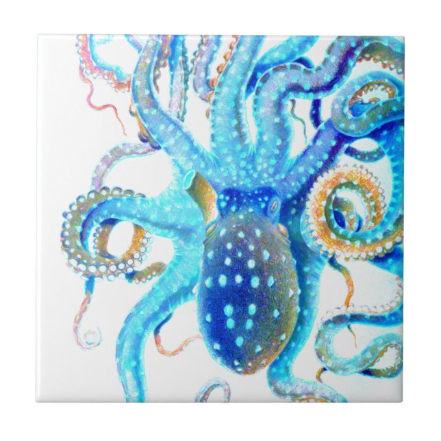 Blauer farbenfroher Oktopus Fliese (Vorderseite)