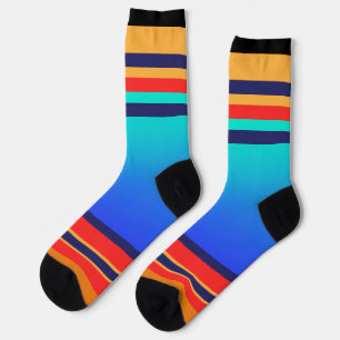 Blauer Farbverlauf + Streifen Socken