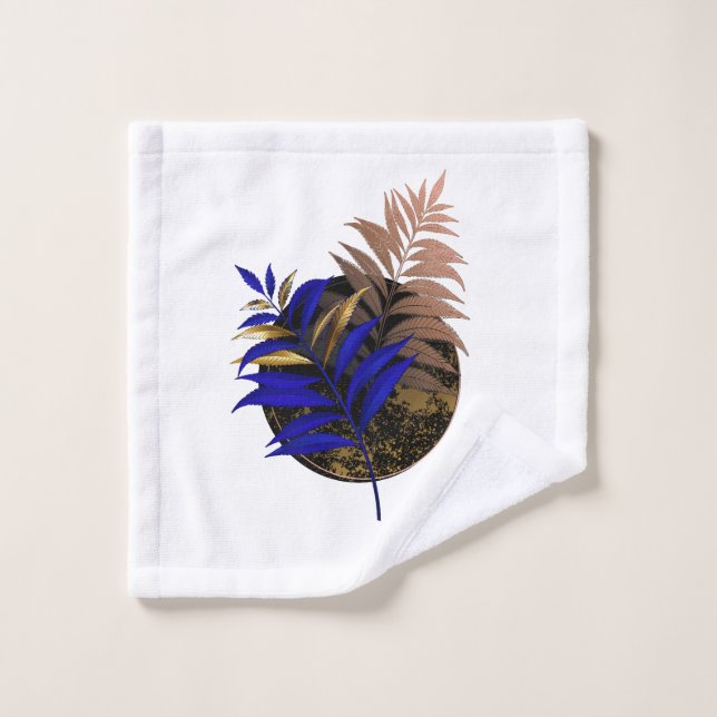 Blauer Farn im schwarzen Kreis Badhandtuch Set (Waschlappen)