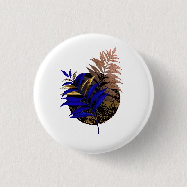 Blauer Farn im schwarzen Kreis Button (Vorderseite)