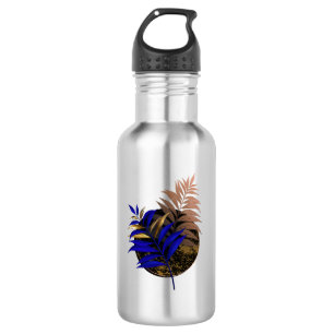 Blauer Farn im schwarzen Kreis Edelstahlflasche