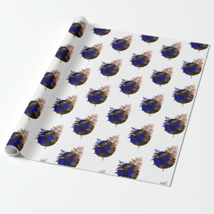 Blauer Farn im schwarzen Kreis Geschenkpapier