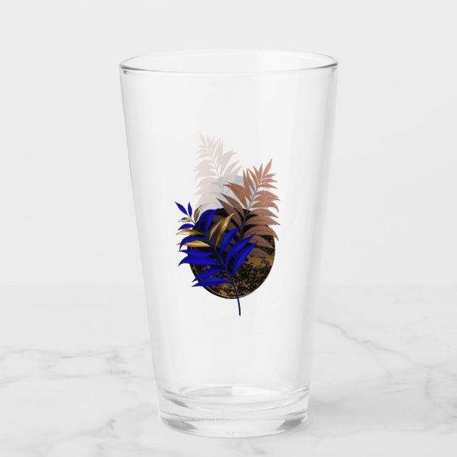 Blauer Farn im schwarzen Kreis Glas (Vorderseite)