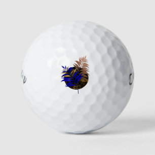 Blauer Farn im schwarzen Kreis Golfball