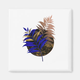 Blauer Farn im schwarzen Kreis Magnet