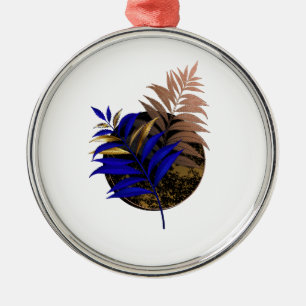 Blauer Farn im schwarzen Kreis Ornament Aus Metall
