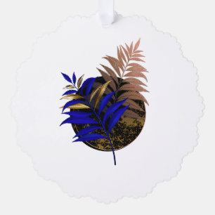 Blauer Farn im schwarzen Kreis Ornament Karte