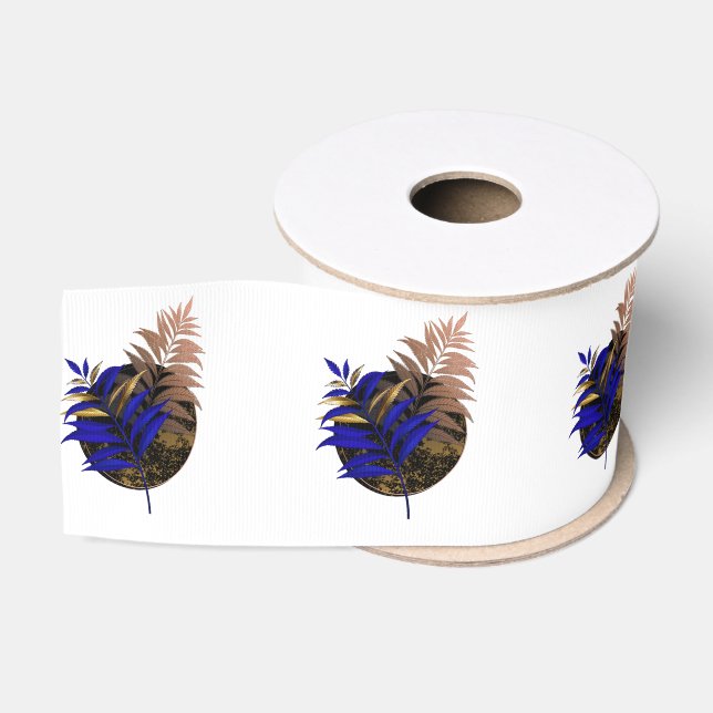 Blauer Farn im schwarzen Kreis Ripsband (Spule)
