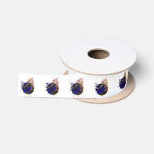 Blauer Farn im schwarzen Kreis Satinband