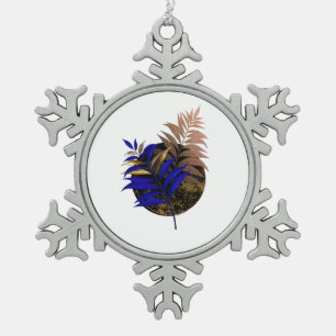 Blauer Farn im schwarzen Kreis Schneeflocken Zinn-Ornament