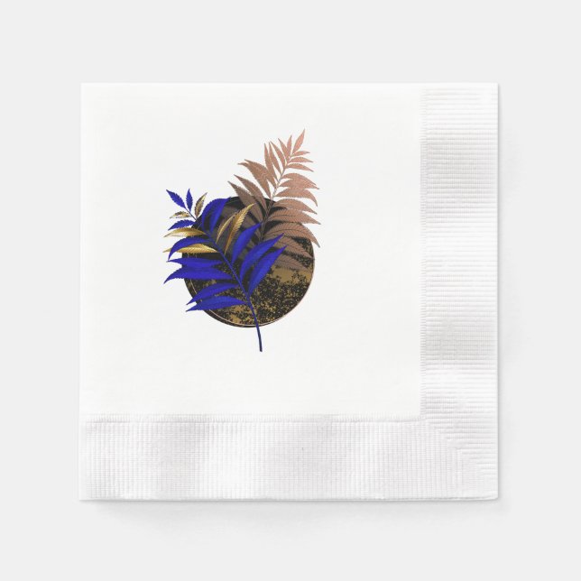 Blauer Farn im schwarzen Kreis Serviette (Vorderseite)