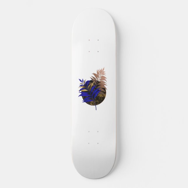 Blauer Farn im schwarzen Kreis Skateboard (Vorderseite)