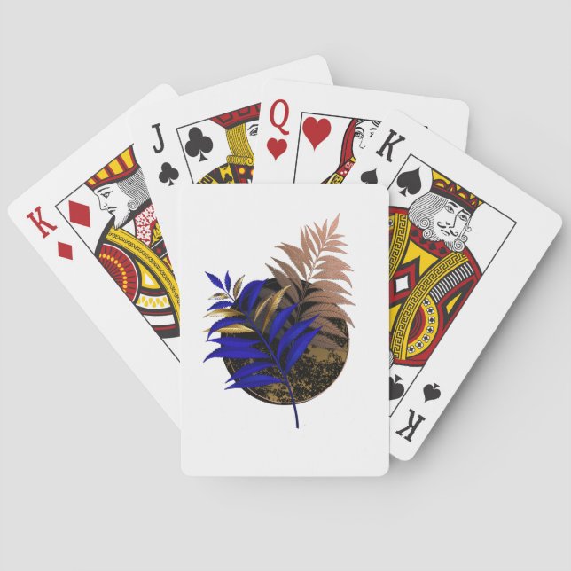 Blauer Farn im schwarzen Kreis Spielkarten (Rückseite)