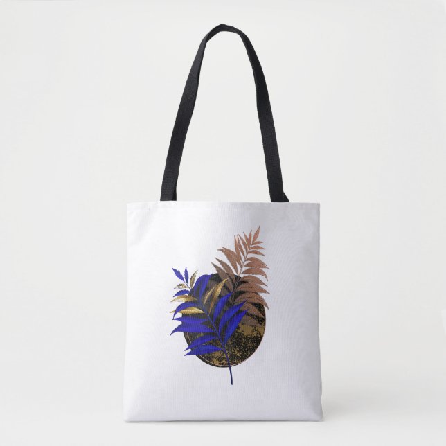 Blauer Farn im schwarzen Kreis Tasche (Vorderseite)