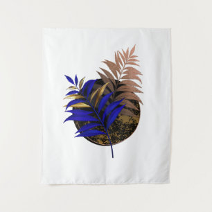Blauer Farn im schwarzen Kreis Wandteppich