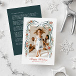 Blauer Feiertag mit Poinsettias und Grün Feiertagskarte<br><div class="desc">Senden Sie Familienjubiläum und Feiertagsmagazin mit dieser Weihnachtskarte aus einem Foto, die hübsche, handgezeichnet Illustrationen eines blauen Farbbands mit festlichen Flecken von roten Poinsettia-Blume und Grünpflanzen enthält. Traditionelle Schriftart behielt das hohe Gefühl und Tradition machen diese Urlaubskarte zu einer exzellenten Wahl für Romantiker mit einer Liebe für das große Jahrtausend...</div>