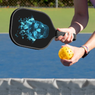 Blauer Feuerflammenschädel Pickleball Schläger
