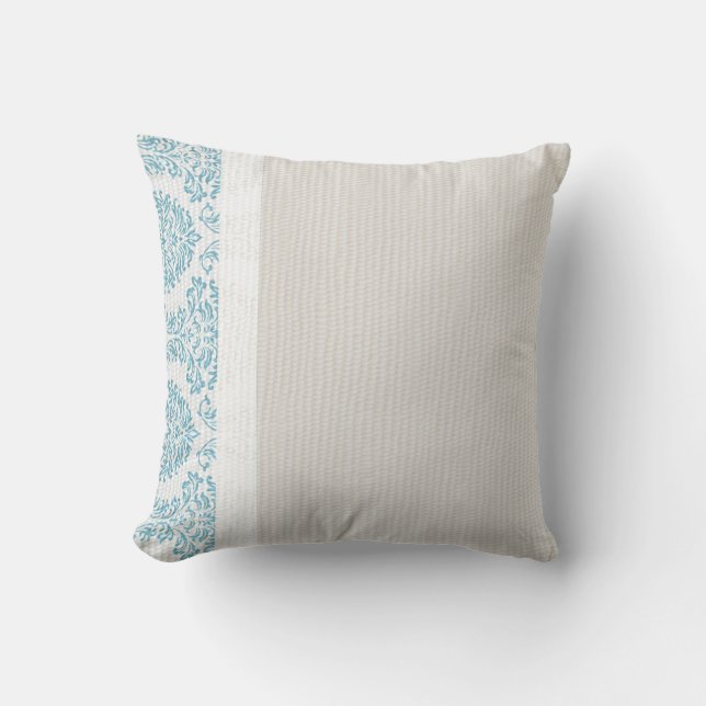 Blauer Filigree Damask Sitzkissen Kissen (Vorderseite)