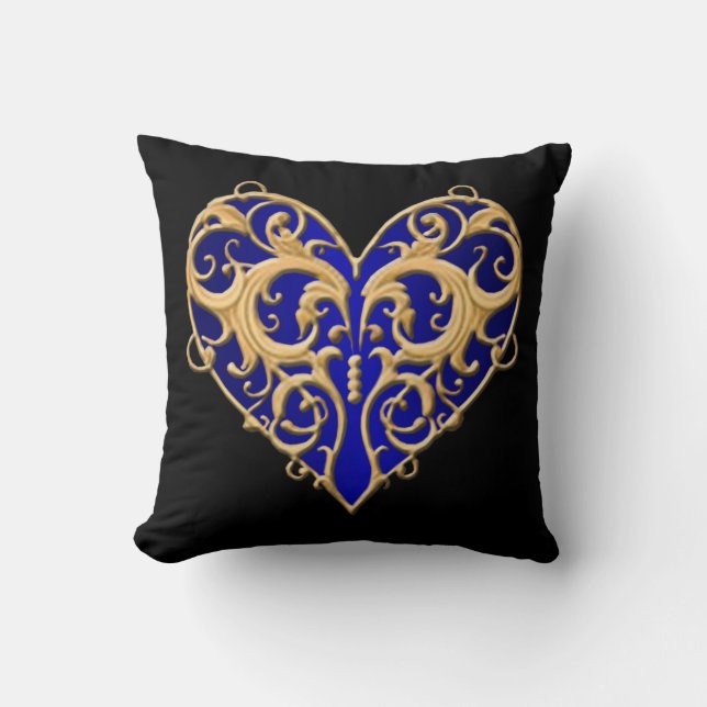 Blauer Filigree Herzklopfen Kissen (Vorderseite)
