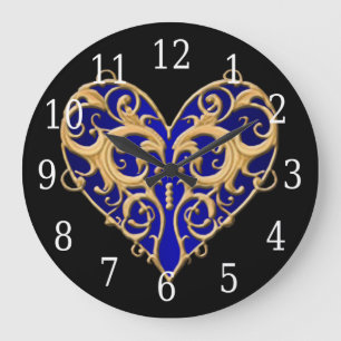 Blauer Filigree Herzschlange Große Wanduhr