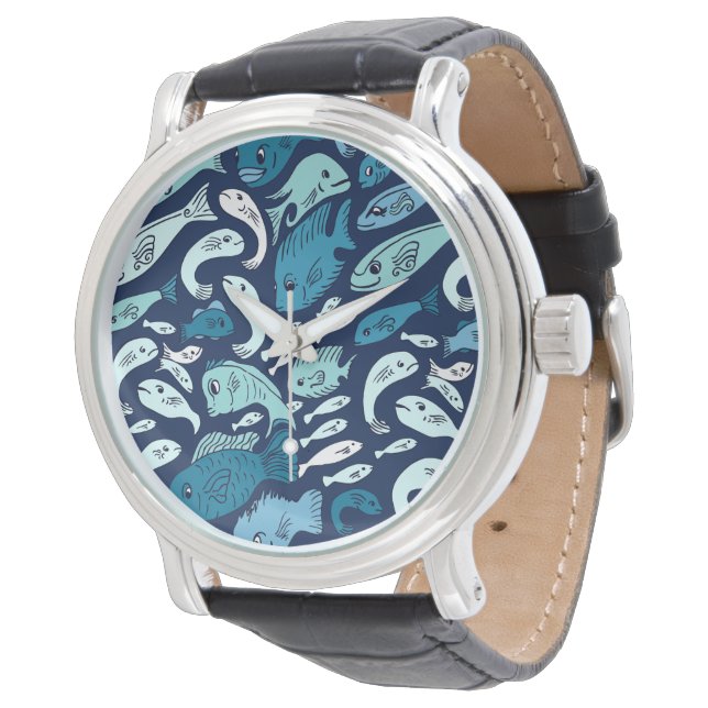 Blauer Fisch Armbanduhr (Schrägansicht)