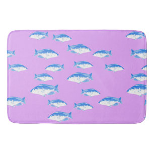 Blauer Fisch auf Flieder Badematte