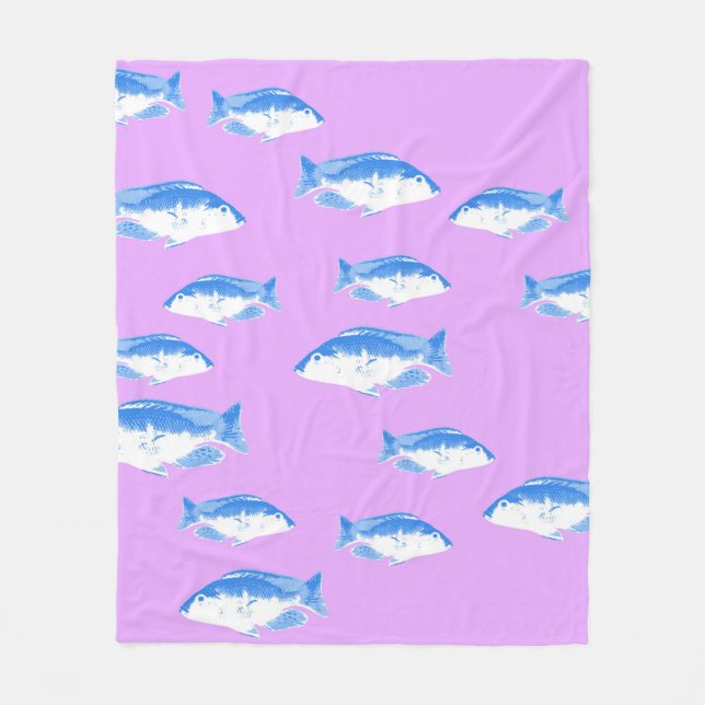 Blauer Fisch auf Flieder Fleecedecke (Vorderseite)