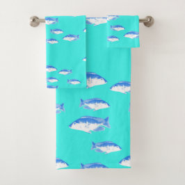 Blauer Fisch auf Türkis Badhandtuch Set