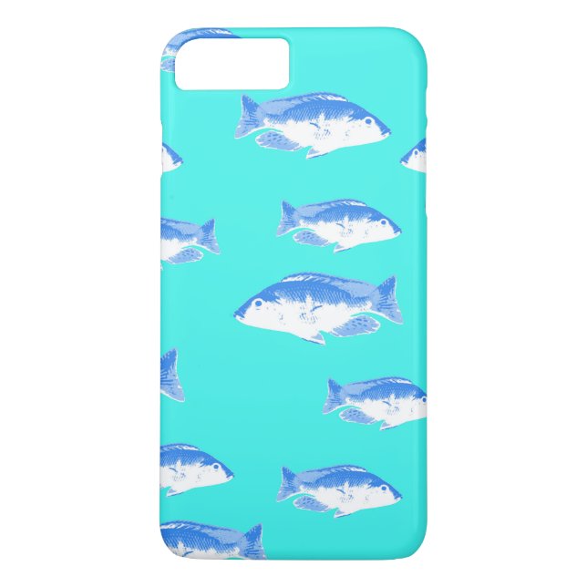 Blauer Fisch auf Türkis Case-Mate iPhone Hülle (Rückseite)