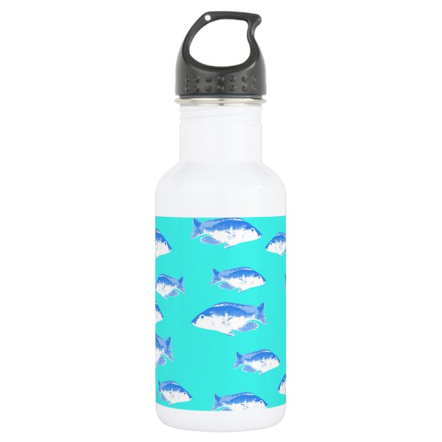 Blauer Fisch auf Türkis Edelstahlflasche (Vorderseite)