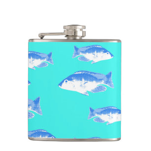 Blauer Fisch auf Türkis Flachmann