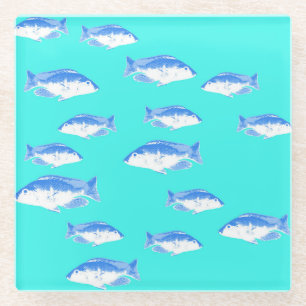Blauer Fisch auf Türkis Glasuntersetzer