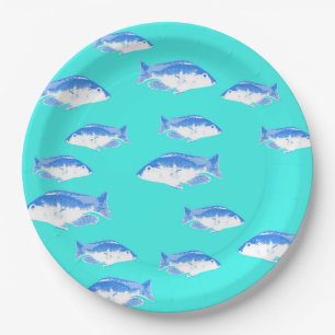 Blauer Fisch auf Türkis Pappteller