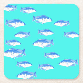 Blauer Fisch auf Türkis Rechteckiger Pappuntersetzer