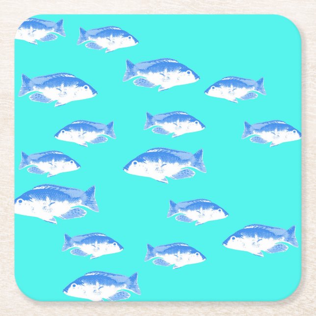 Blauer Fisch auf Türkis Rechteckiger Pappuntersetzer (Vorderseite)