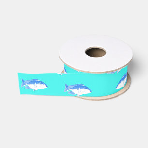 Blauer Fisch auf Türkis Ripsband