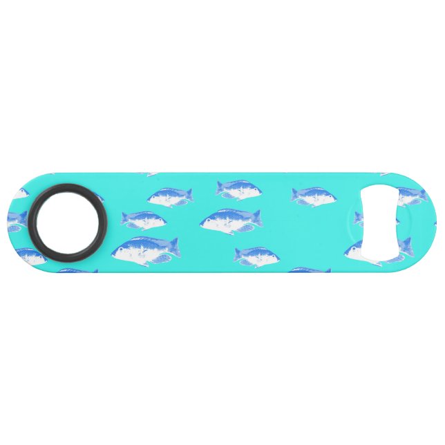 Blauer Fisch auf Türkis Speed Flaschenöffner (Rückseite Horizontal)