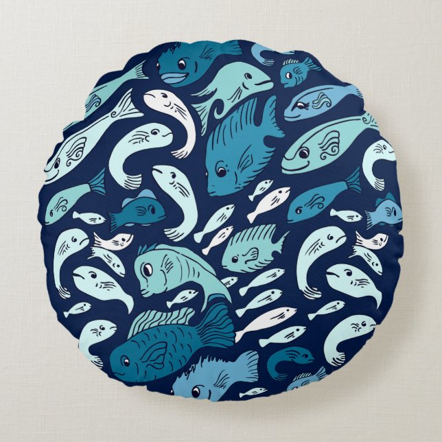 Blauer Fisch Globe Rundkissen Rundes Kissen (Vorderseite)