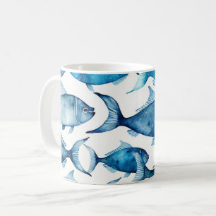 Blauer Fisch im Wasserfarben. Nautical Beach Patte Kaffeetasse